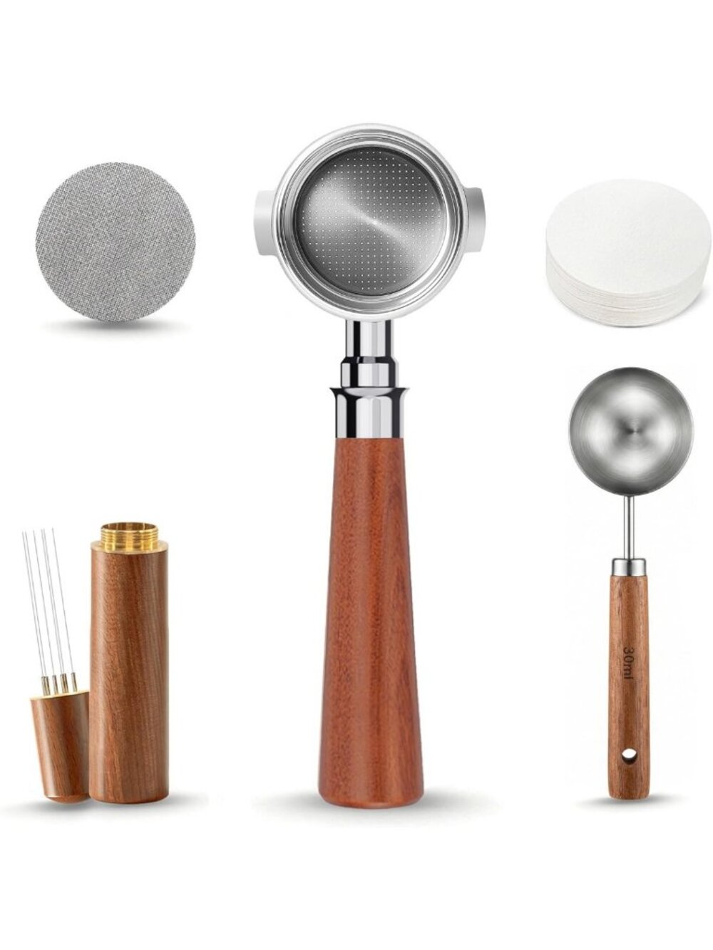 51mm Bottomless Portafilter with 2 Ear for Espresso Machines - 5-Piece Set